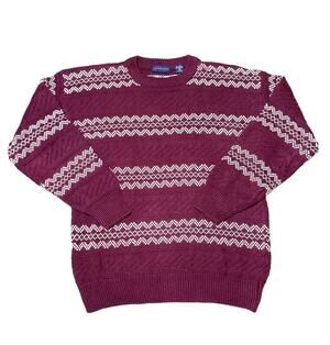 Claybrooke Men’s Vtg Birdseye Fair Isle Ramie Cotton Chunky Knit Dad Sweater‎ XL